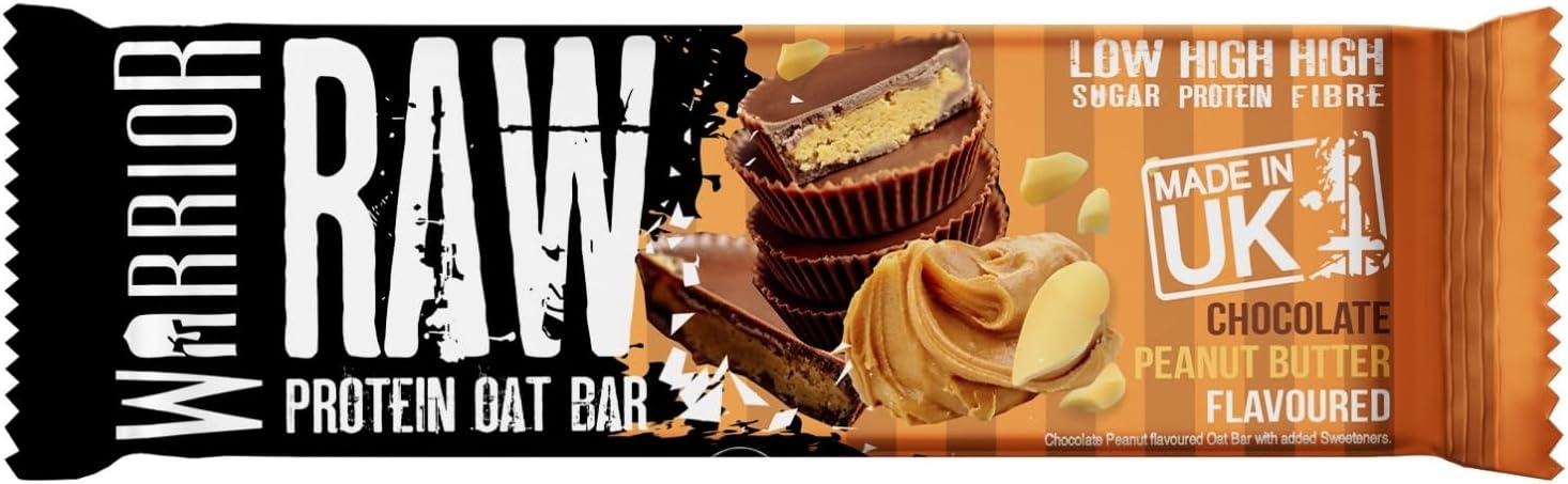 Detalle de Warrior Raw Barretta Proteica 12 x 75 g – Barrette proteiche ai fiocchi d'Avena, cioccolato e arachidi