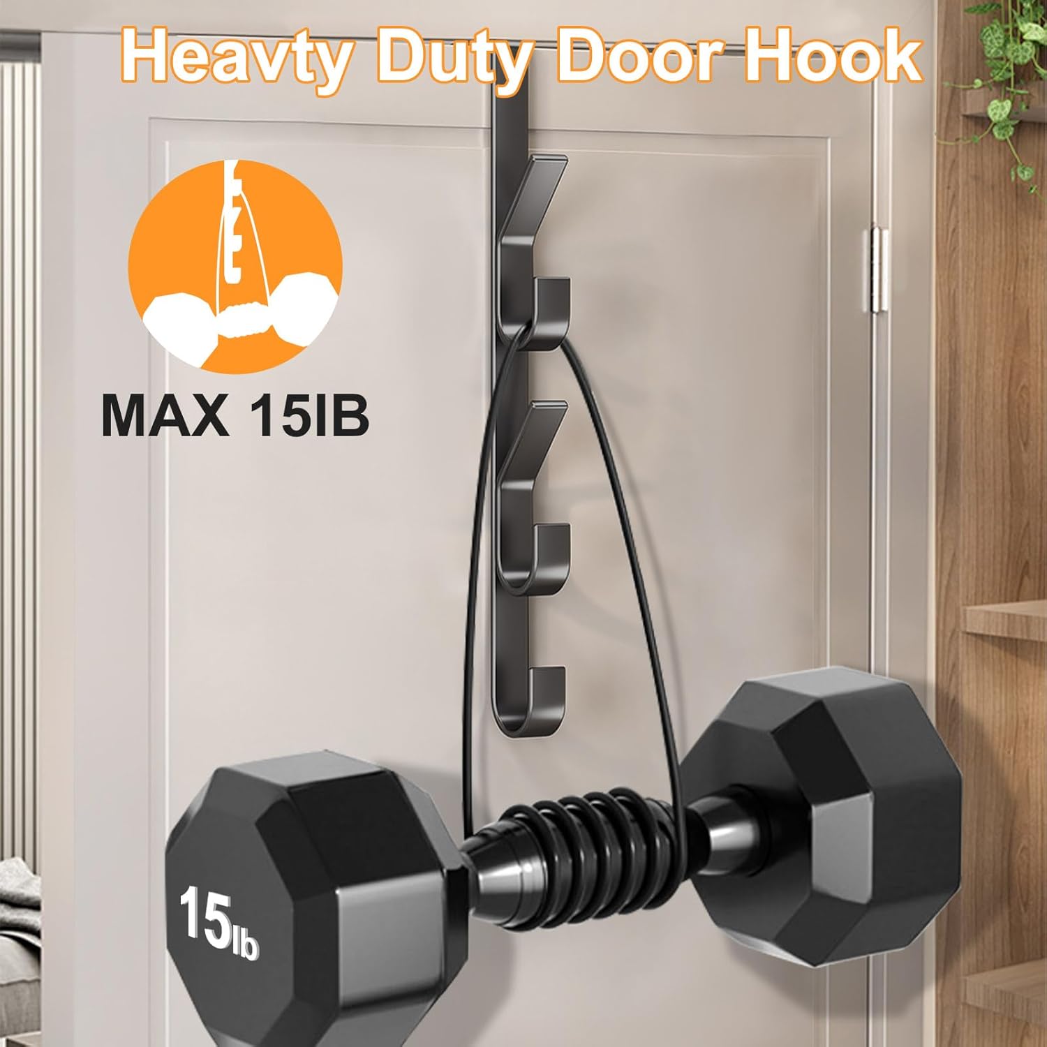 Detalle de MOFELON over door hanger hooks (4 pack) – heavy duty metal overdoor coat rack for bedroom & bathroom, black