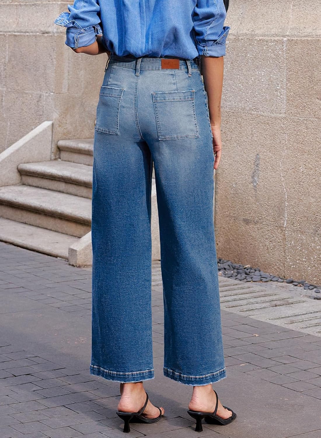 Detalle 2 de Sidefeel Women's Wide-Leg Jeans, Stretch Denim