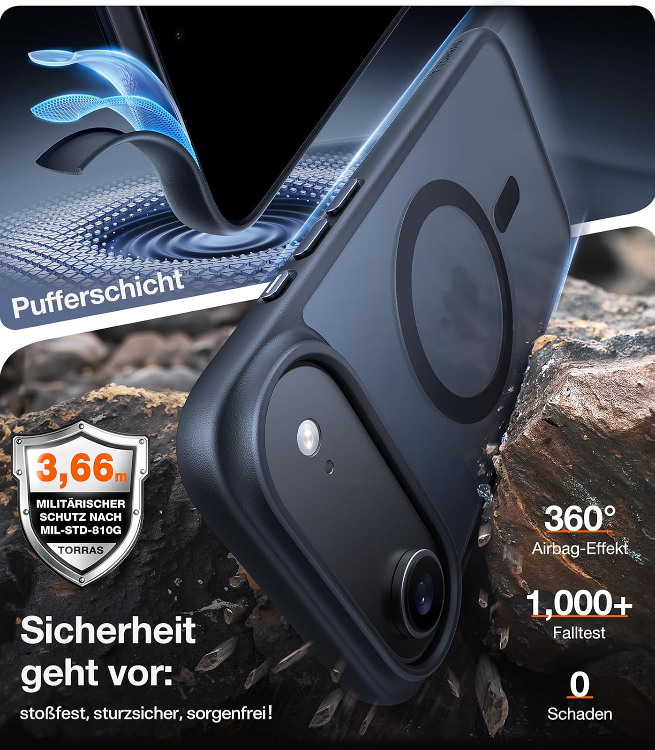 Thumbnail 4 de TORRAS Guardian-Mag iPhone 17 Air Hülle MagSafe Matt Schwarz