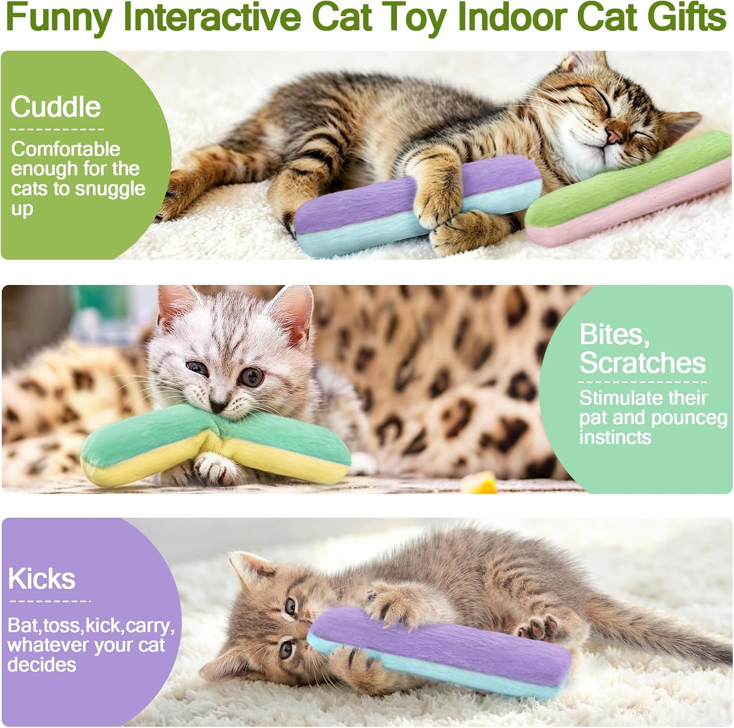 Detalle de Retro Shaw Refillable Cat Kicker Toys, 3-Pack 10.1-Inch Catnip Pillows