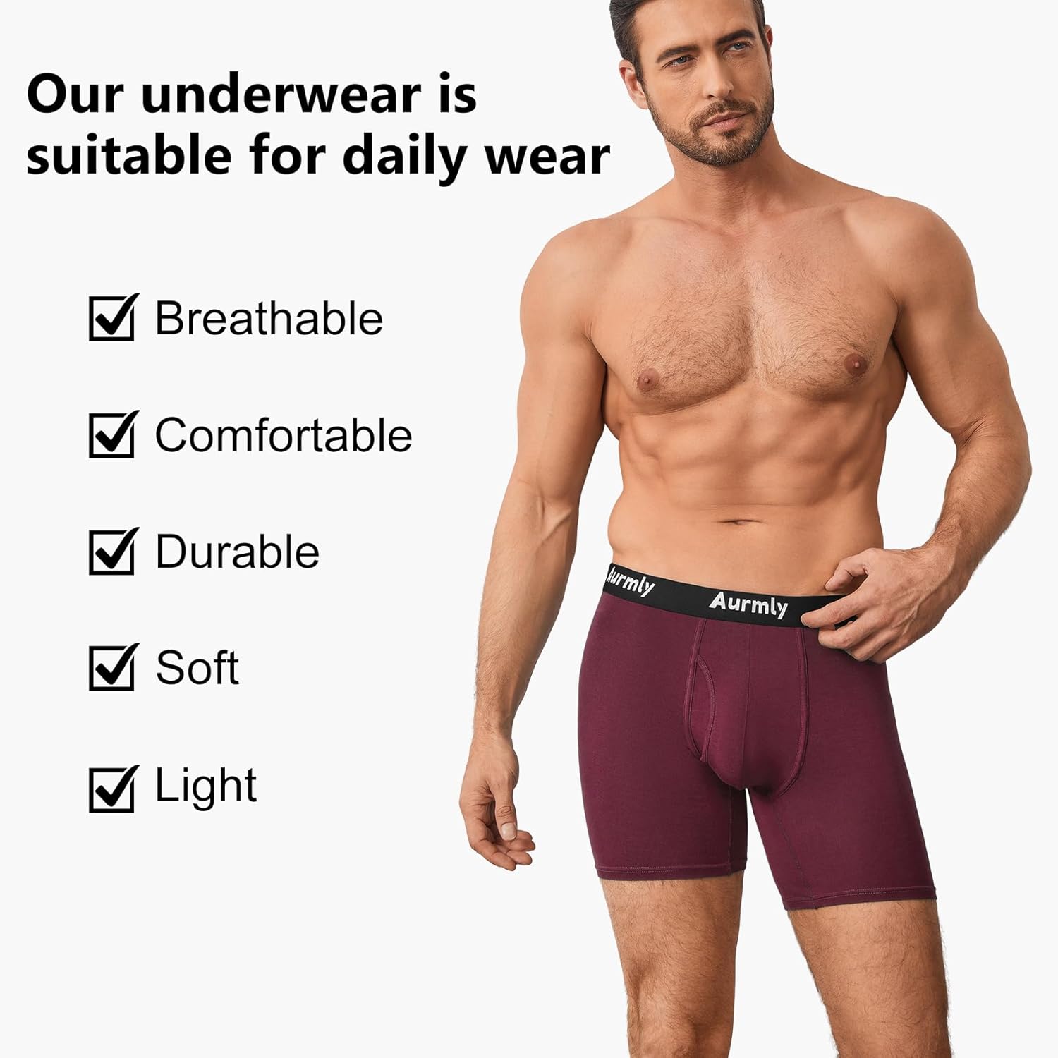 Detalle 2 de Aurmly Bamboo Mens Boxers Shorts – Comfort and Breathability in a 6-Pack