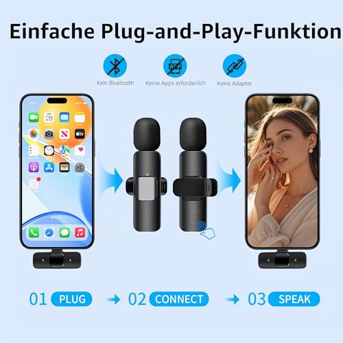 Thumbnail 6 de Uewpv Kabelloses Lavalier-Mikrofon-Set 2er-Pack – USB-C/Lightning, Geräuschunterdrückung, kompatibel mit iPhone, iPad & Android