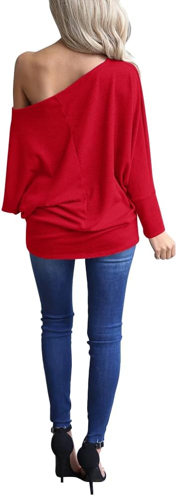 Detalle de LACOZY Women's Off Shoulder Knit Tunic: Batwing Long Sleeve Jumper