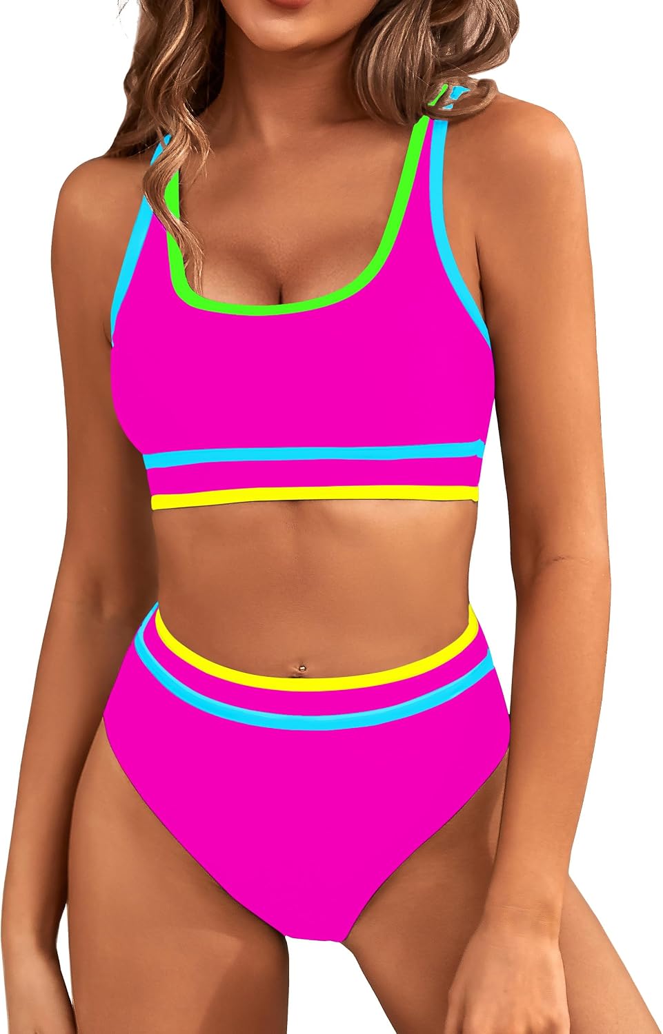 Detalle de BMJL Women’s High Waisted Bikini Sets Sporty Two-Piece Swimsuits (Color Block, High Cut)