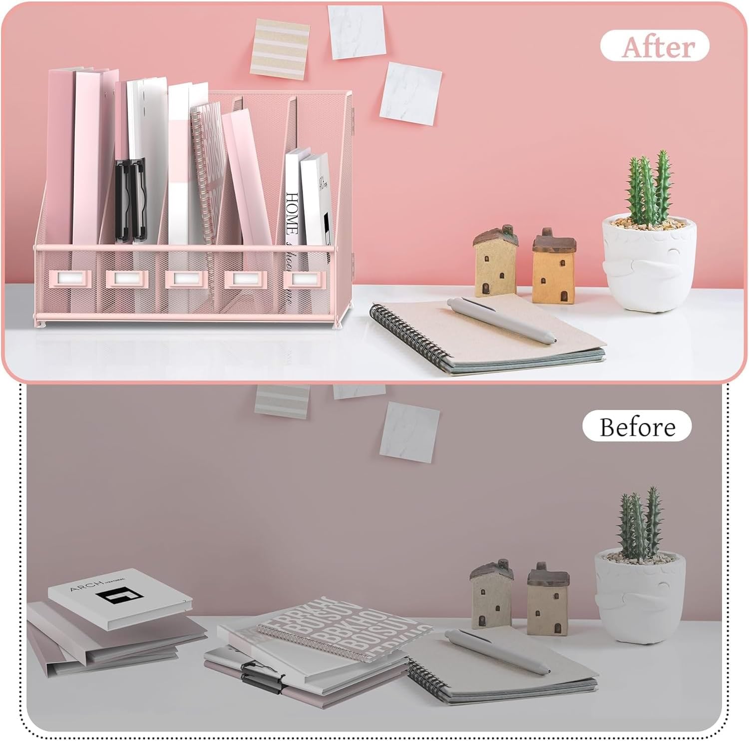 Thumbnail 6 de SUPTIDY Organiseur de bureau en métal avec 5 compartiments verticaux – rose