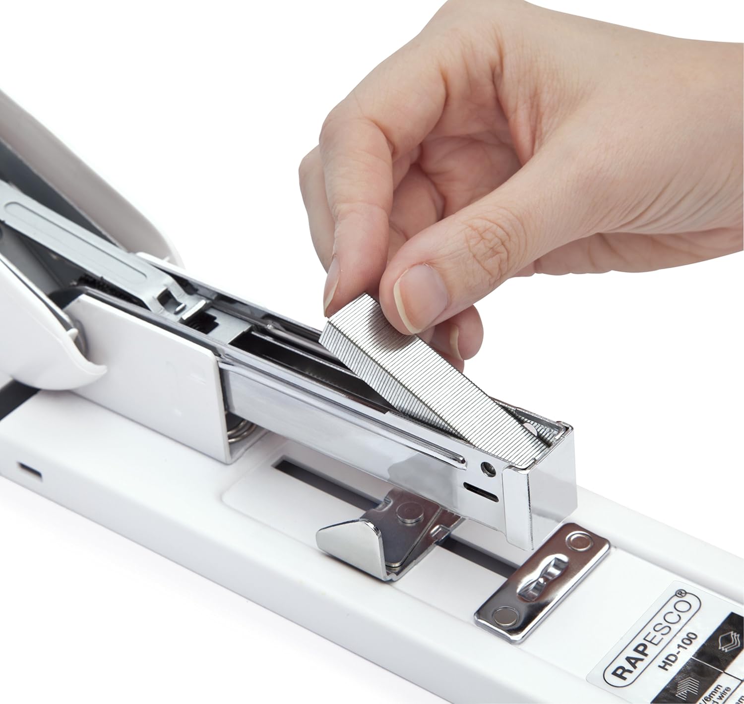 Detalle de Rapesco 1391 ECO Agrafeuse HD-100 à Grande Capacité – 100 feuilles, blanc doux, 2000 agrafes inclus