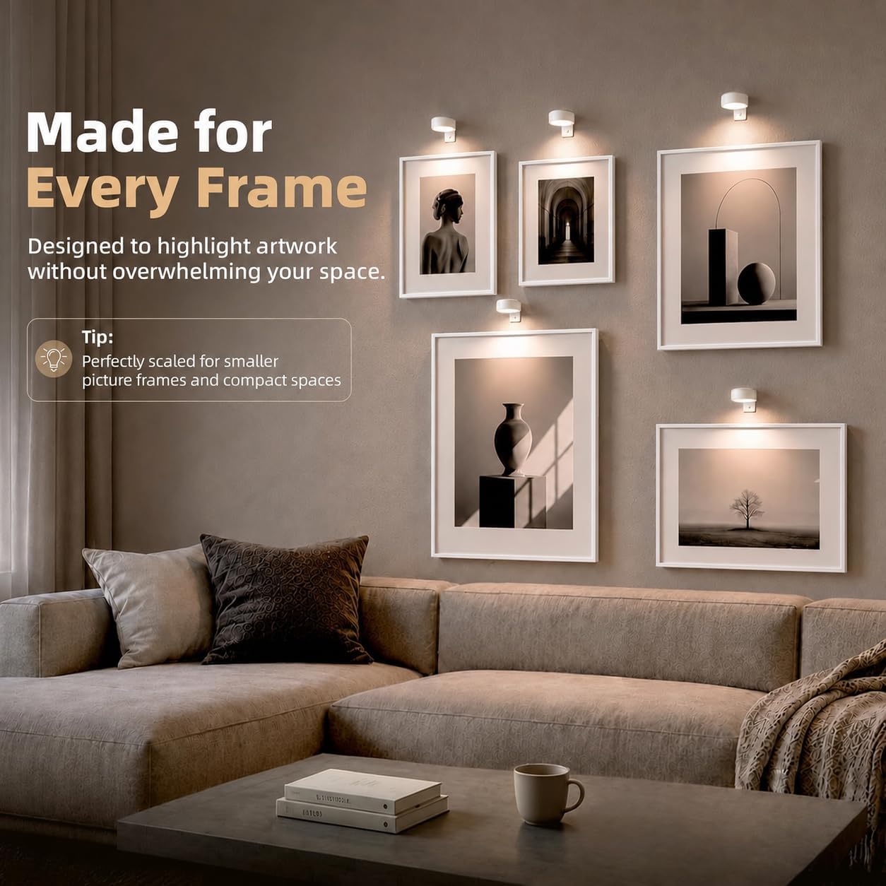 Detalle 2 de EZVALO Picture Lights for Wall (3 Pack) – 2000mAh Rechargeable, 3 Color Temps & 12 RGB with Remote