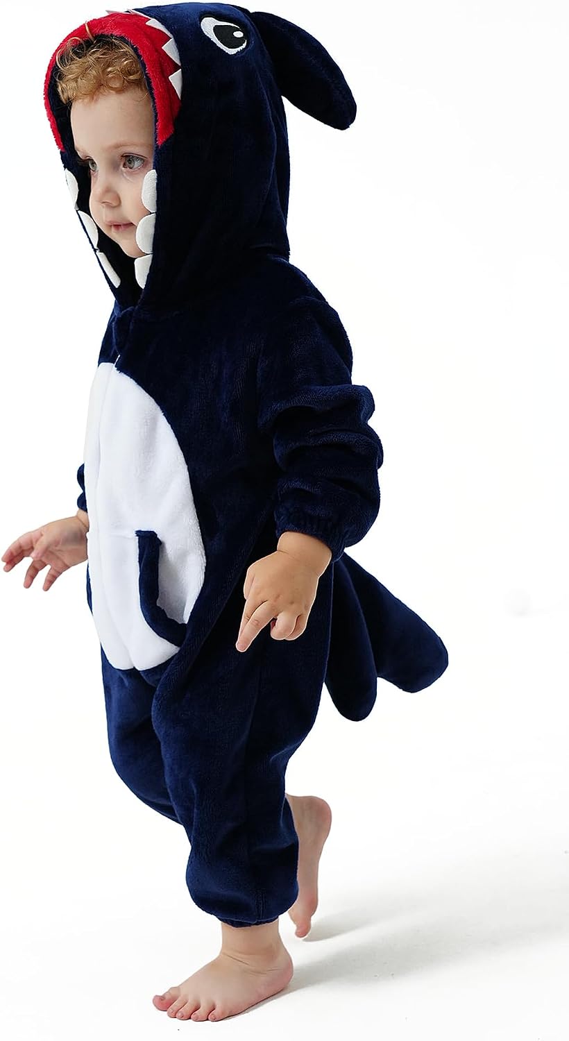 Detalle 2 de DILUFUN Baby Shark Onesie Costume, Flannel with 3D Hood and Two-Way Zipper