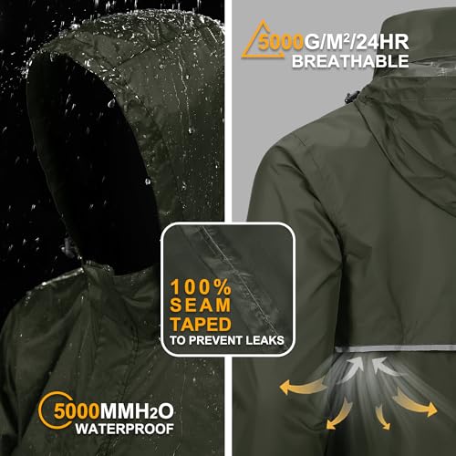 Detalle 2 de Outdoor Ventures Men's Waterproof Rain Jacket Packable Hooded Pullover