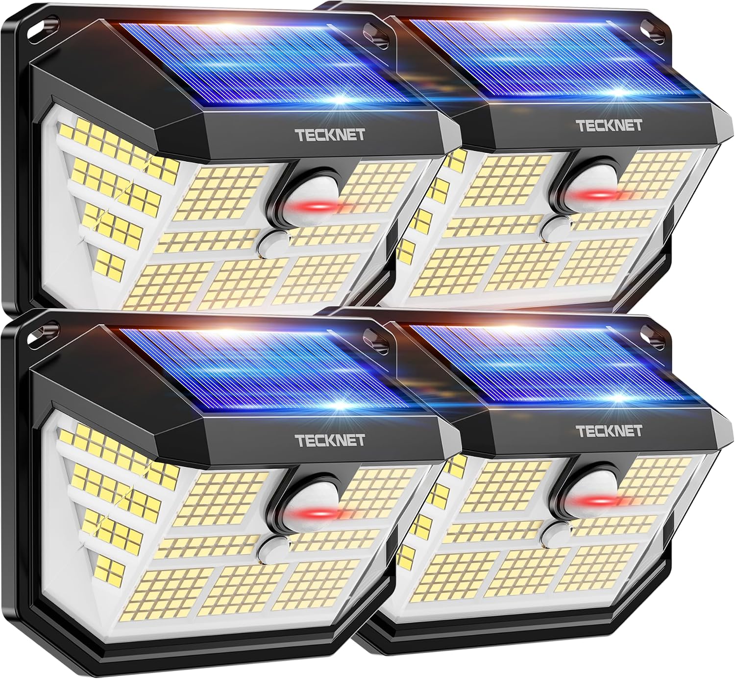 Detalle de TECKNET Luz Solar Exterior con 231 LED, 300° de Iluminación y Sensor de Movimiento (4 Paquetes) | Ideal para Jardín y Garaje