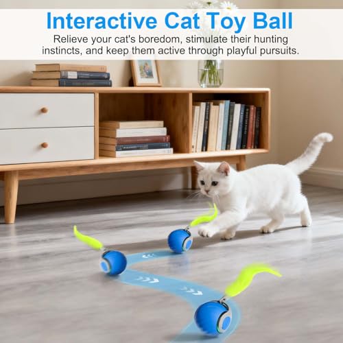 Detalle de Juguete Interactivo Gato Pelota Speedy Tail 2.0 de Kinizuxi (Azul) – Bola rodante recargable para gatos