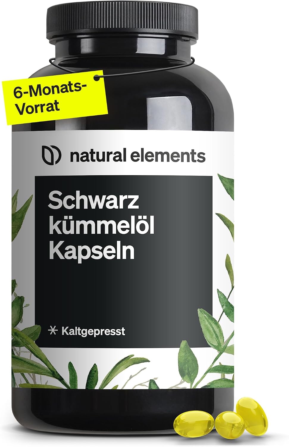 Detalle de natural elements Schwarzkümmelöl 1.000 mg pro Tag, 400 Kapseln