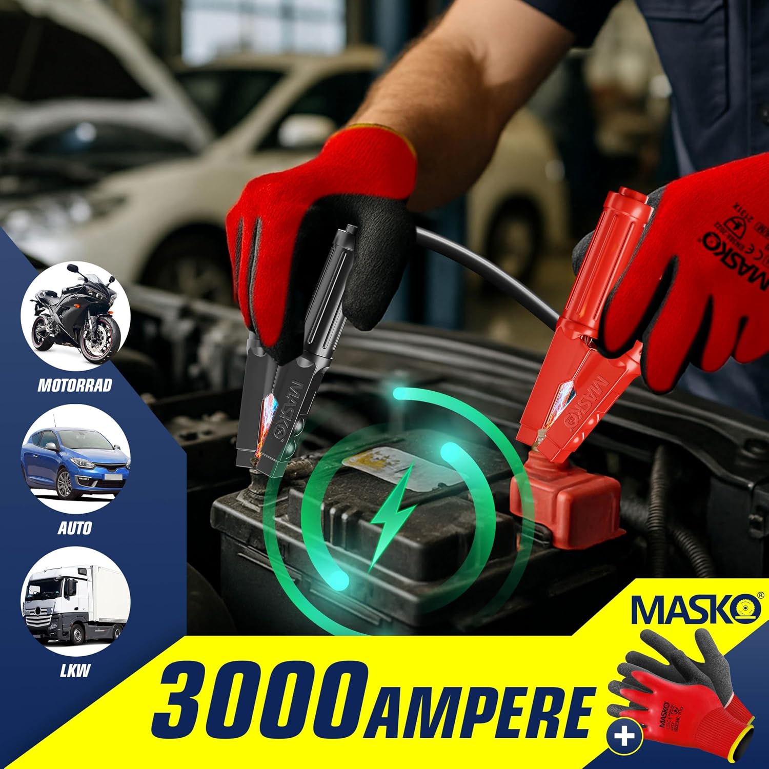 Detalle de MASKO® Starthilfekabel Überbrückungskabel für Benzin- und Dieselmotoren 12/24 Volt – Starterkabel mit 4 vollisolierten Polzangen