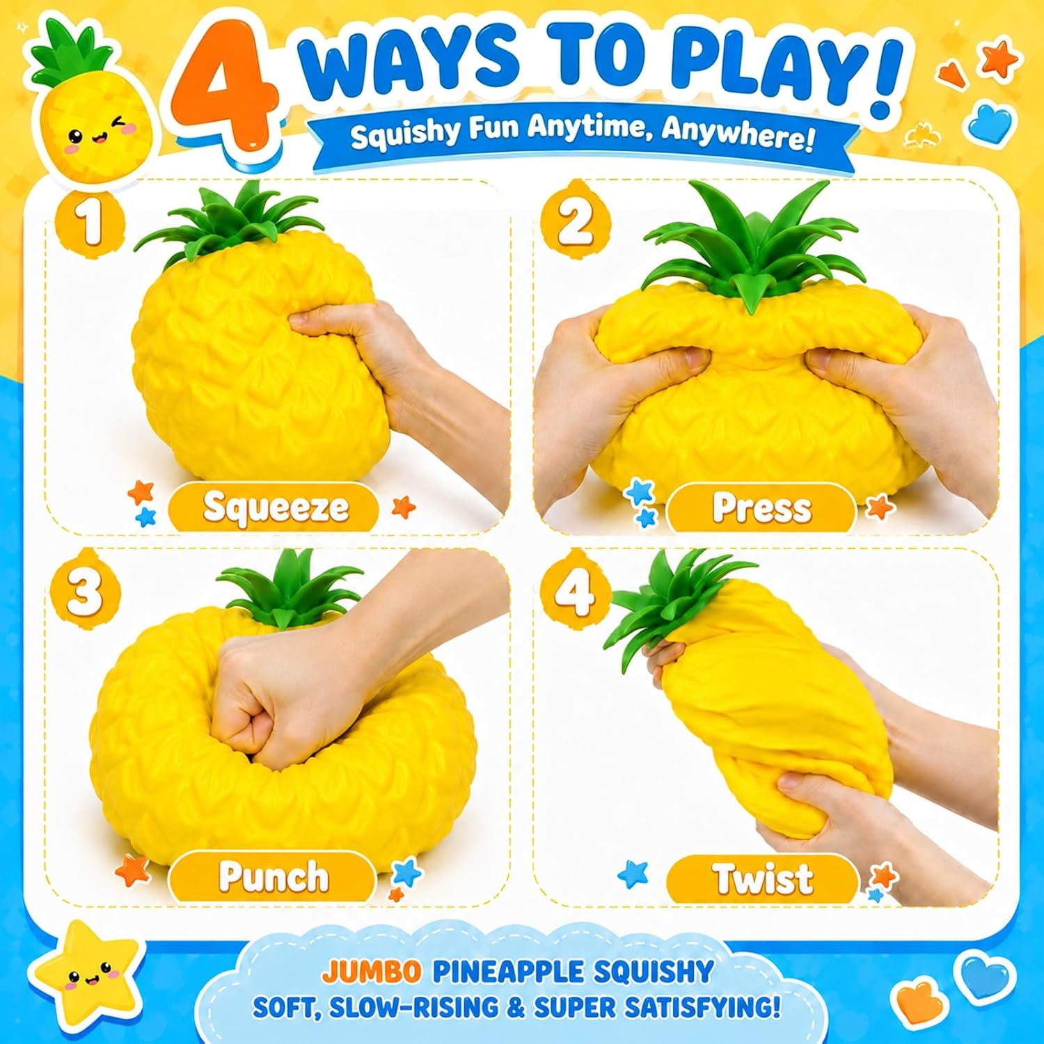 Detalle de BREIS mianfen-shucai Jumbo Pineapple Squishy Toy, Yellow Sensory Fidget