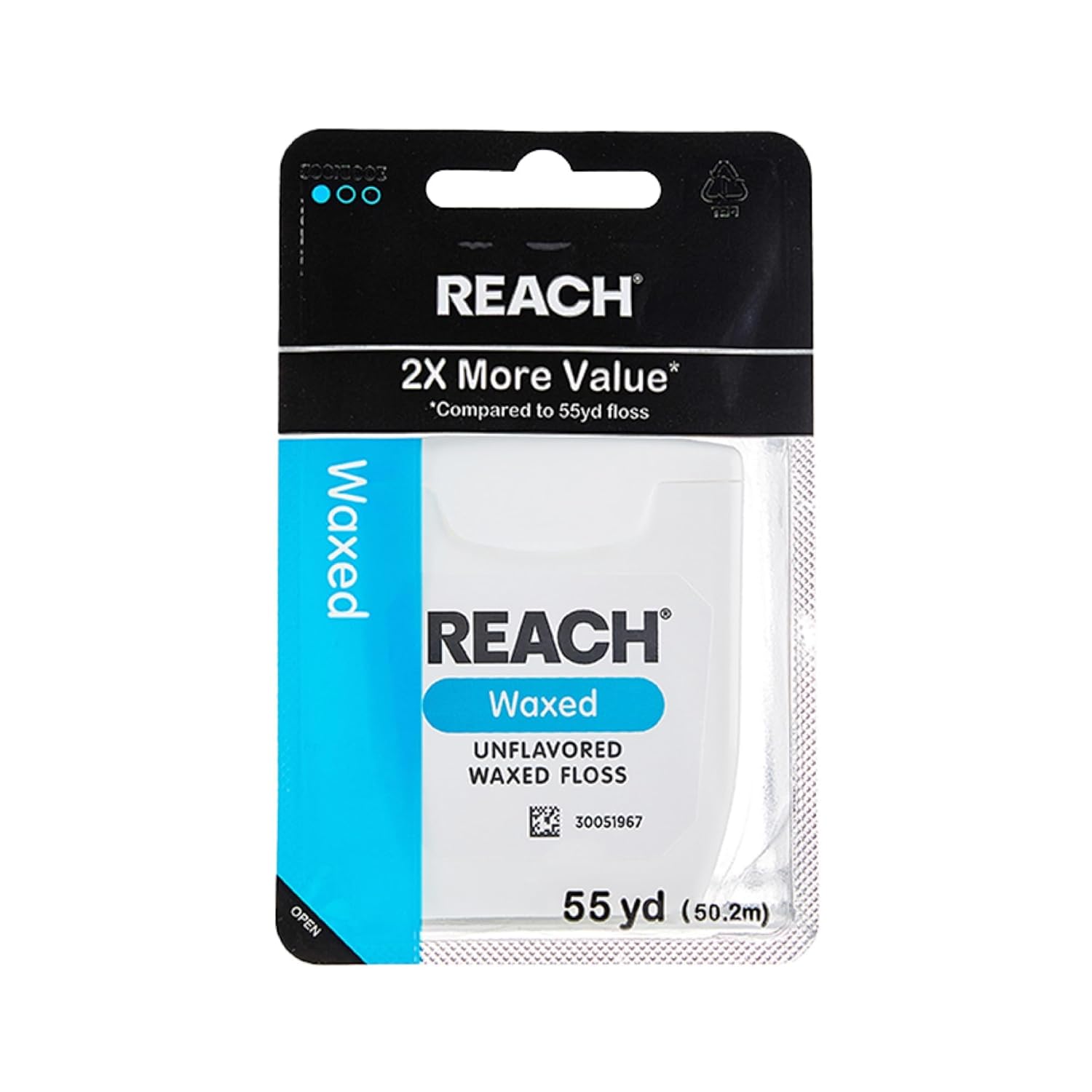 Reach Waxed Dental Floss (Unflavored) — Plaque Remover, Shred-Resistant, Smooth Glide, PFAS Free (55 yd)