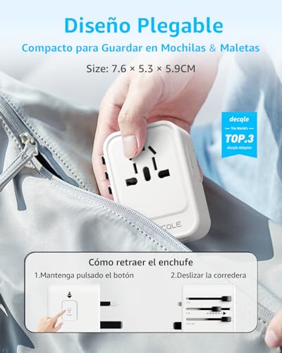 Thumbnail 4 de Adaptador Enchufe Universal decqle: 224+ Países, USB-C PD 20W y USB-A