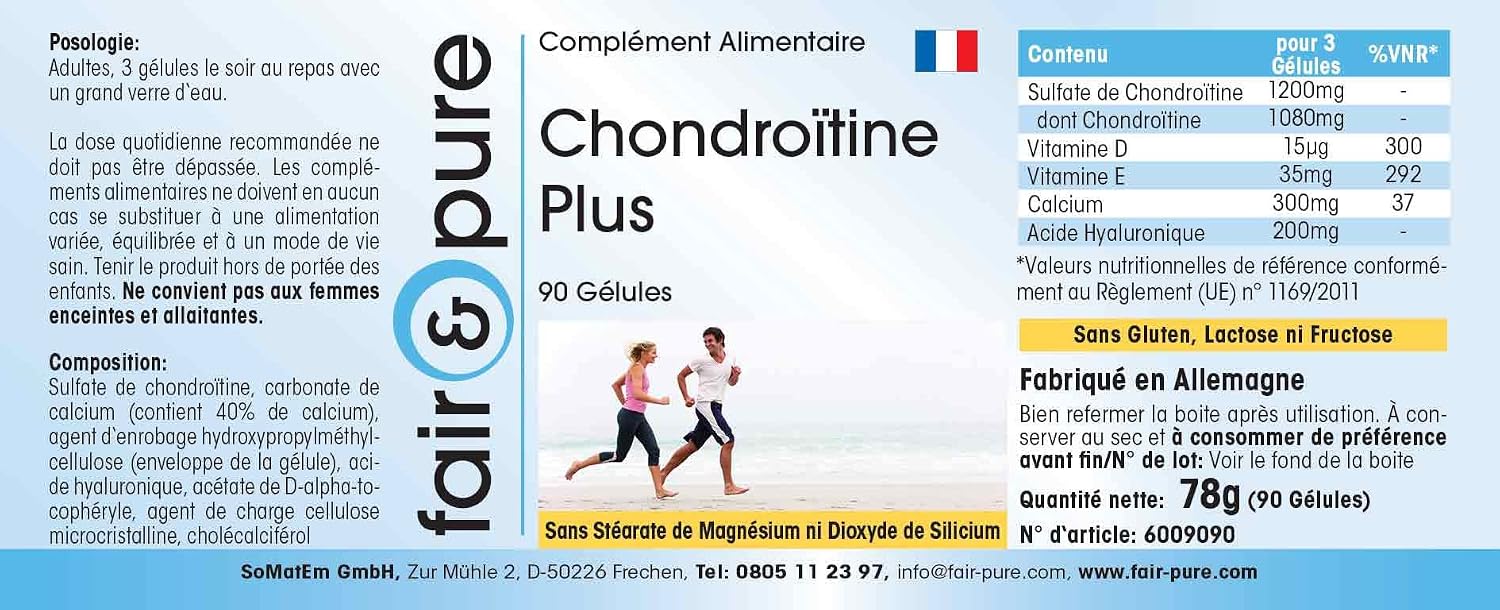 Detalle 2 de Fair & Pure Chondroitin Plus – 90 Kapseln mit Hyaluronsäure, Calcium und Vitaminen D & E
