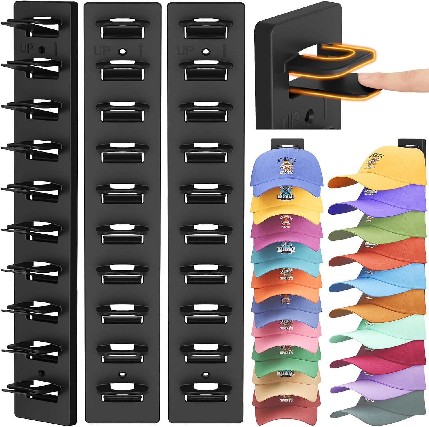 Detalle de Lifewit 25093 Wall-Mounted Hat Organizer, 30-Cap Storage, 3-Pack