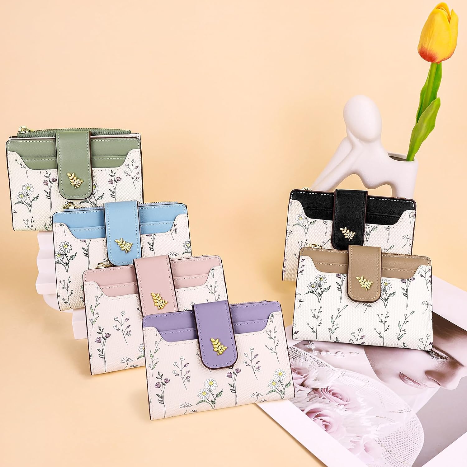 Thumbnail 6 de Busnos Purses for Women: Small Blue PU Leather Card Holder Wallet with RFID Blocking