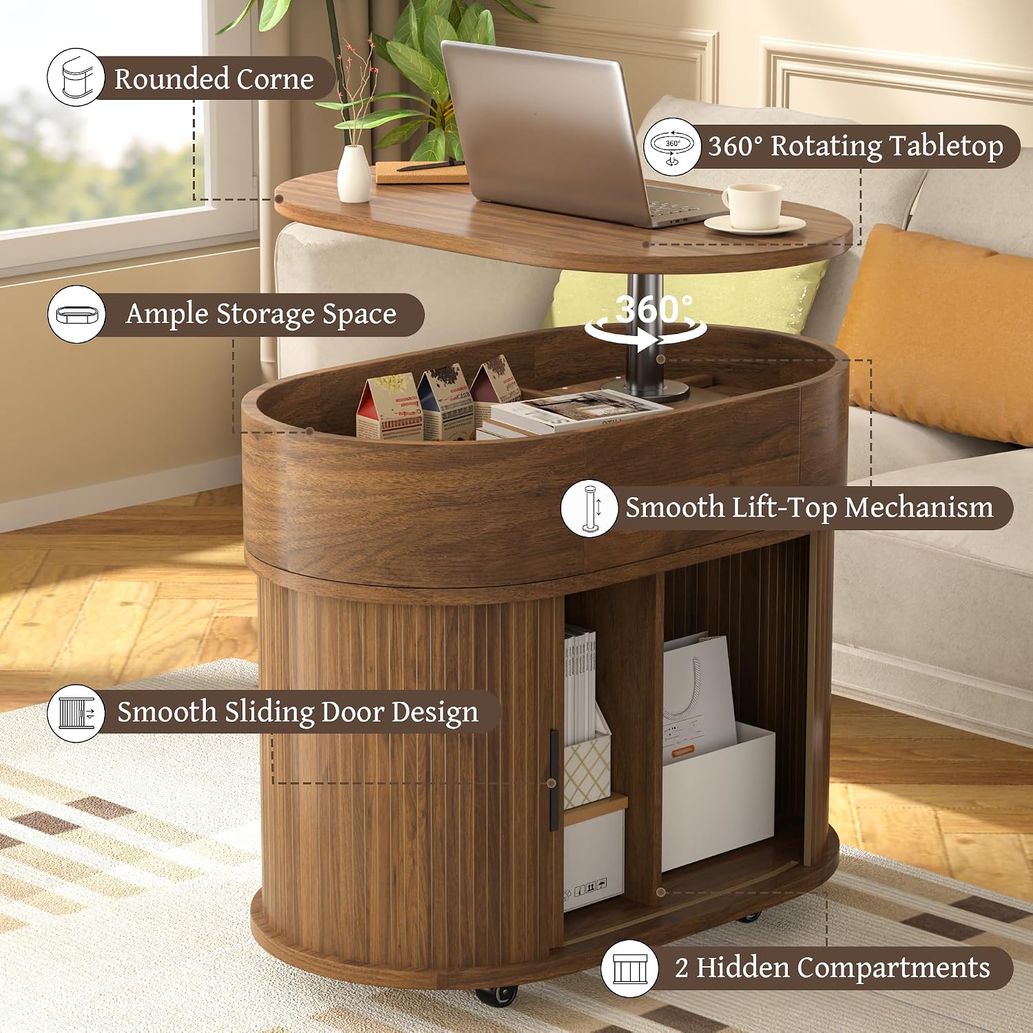 Thumbnail 3 de Oval Lift-Top Coffee Table, 27.5-Inch