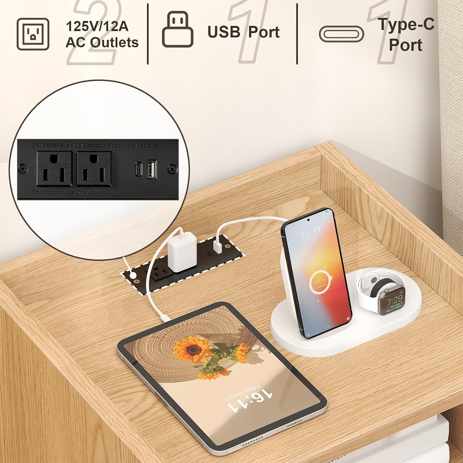 Detalle 2 de MECHYIN Night Stand Set 23.6"H
