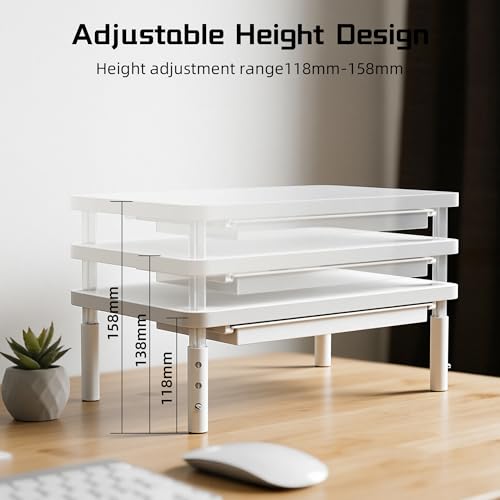 Thumbnail 4 de ETHU Monitor Stand Riser with Storage Drawer – White, 3 Height Settings