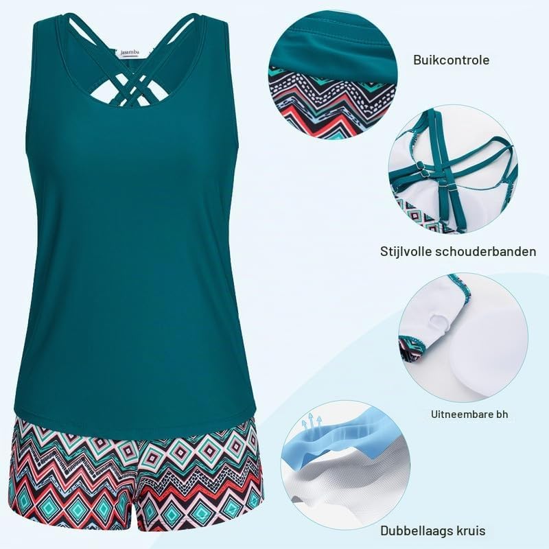 Detalle 2 de JASAMBAC 3-delige tankini voor dames met tanktop, bikinitop en short