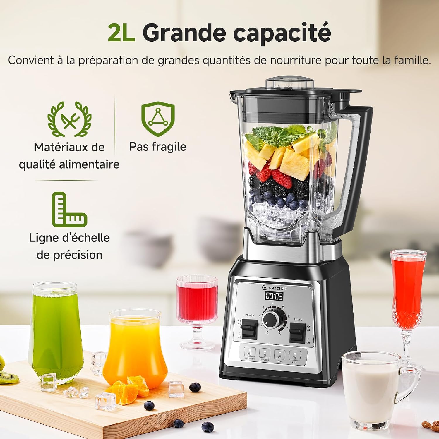 Thumbnail 1 de AMZCHEF Blender Professionnel 2000W 🍹