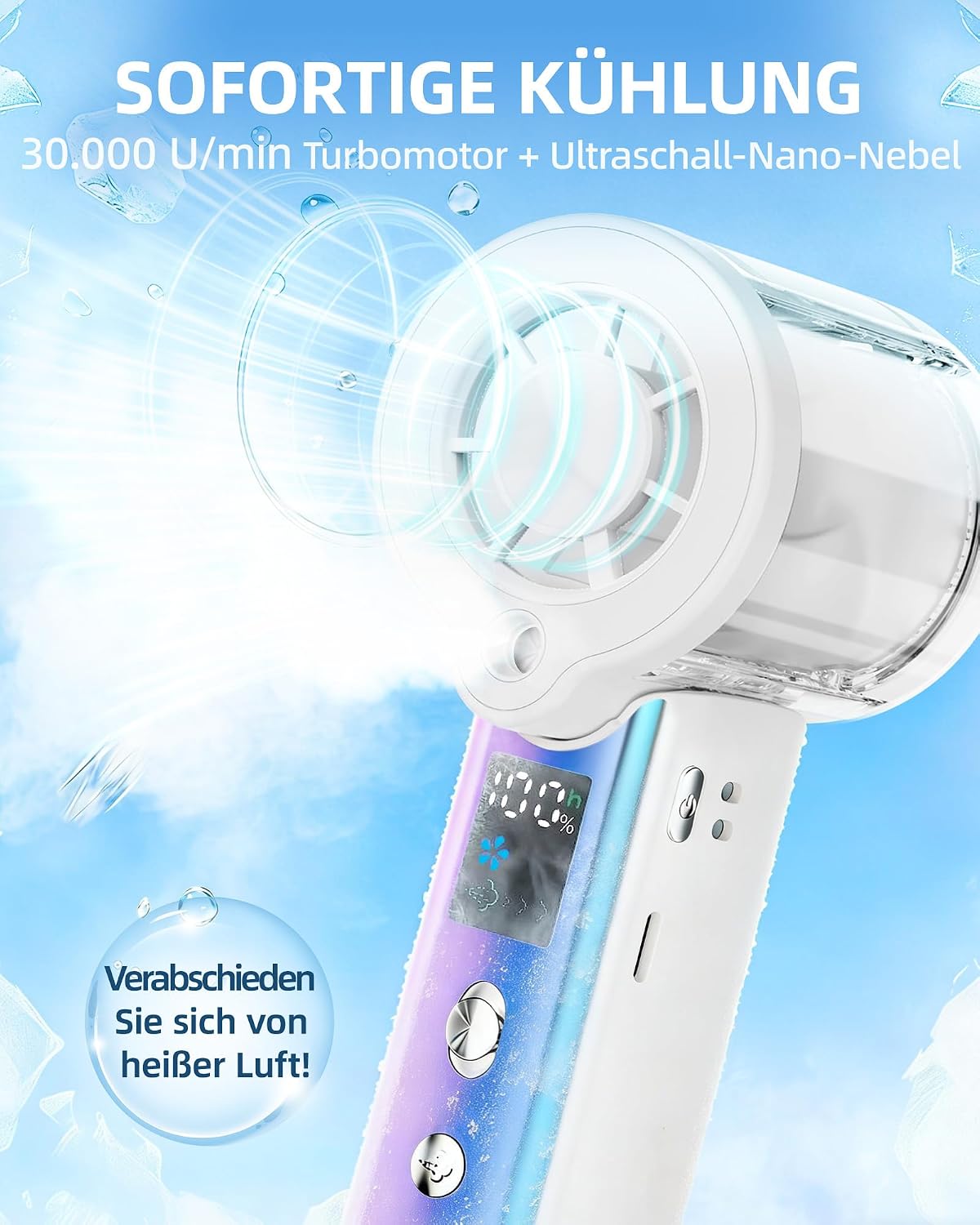 Detalle de Carehabi Handventilator mit Wasserkühlung – kompakt, leise und vielseitig