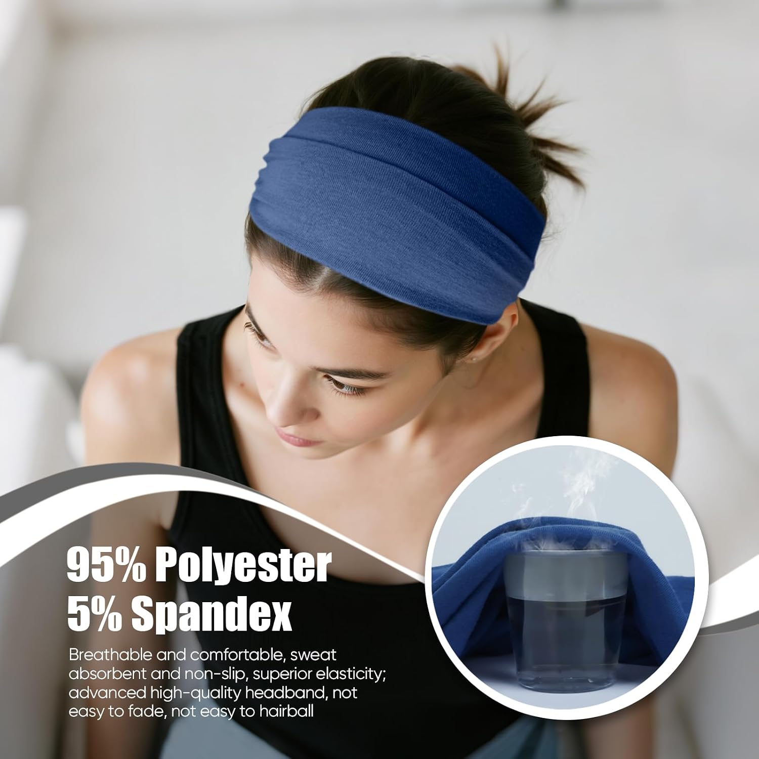 Detalle de HSEM Women's Wide Headbands, 6-Pack Soft Stretchy Non-Slip Hair Bands