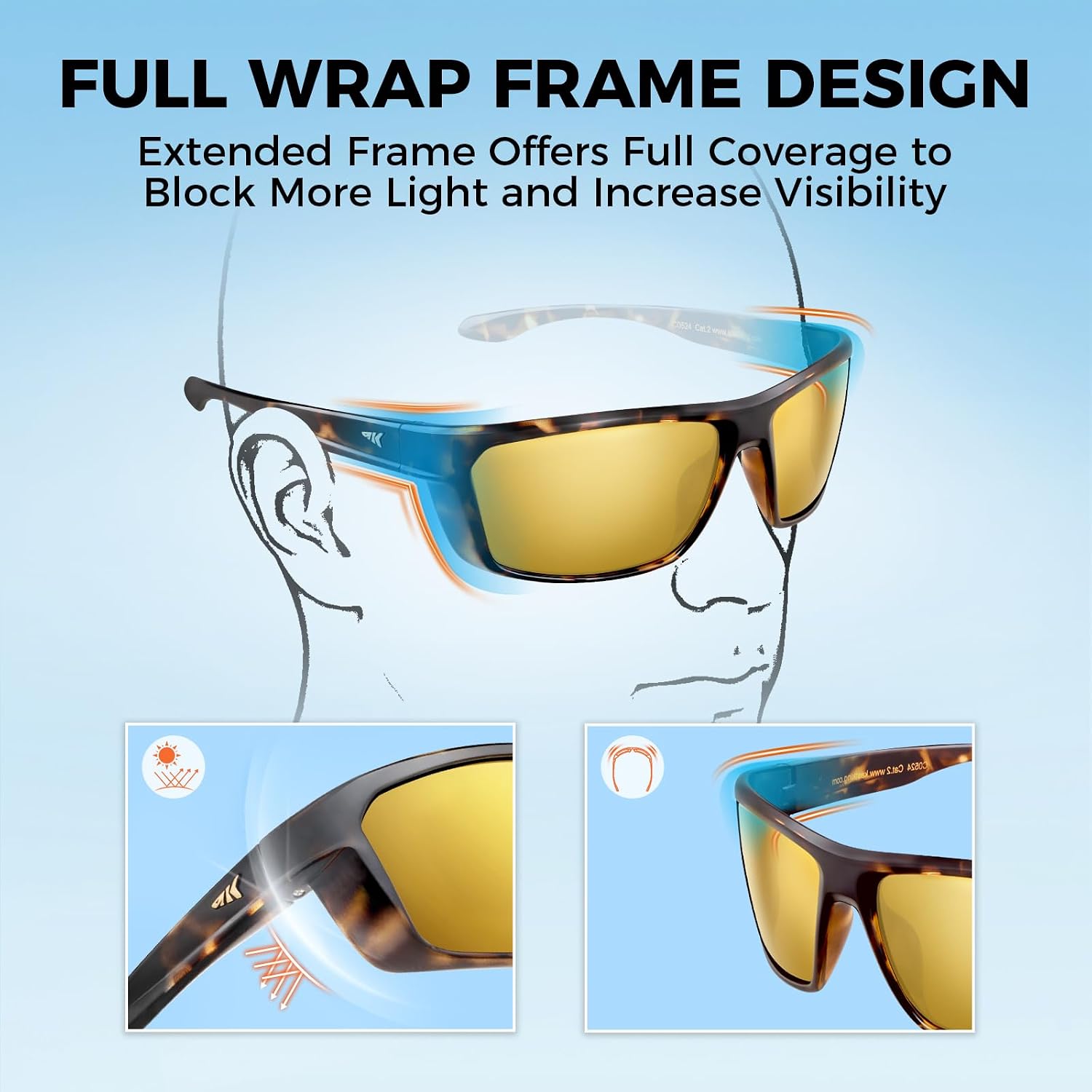 Detalle de KastKing Huzzah Polarized Sport Sunglasses – Unisex, Ideal for Driving, Fishing, Cycling & Running
