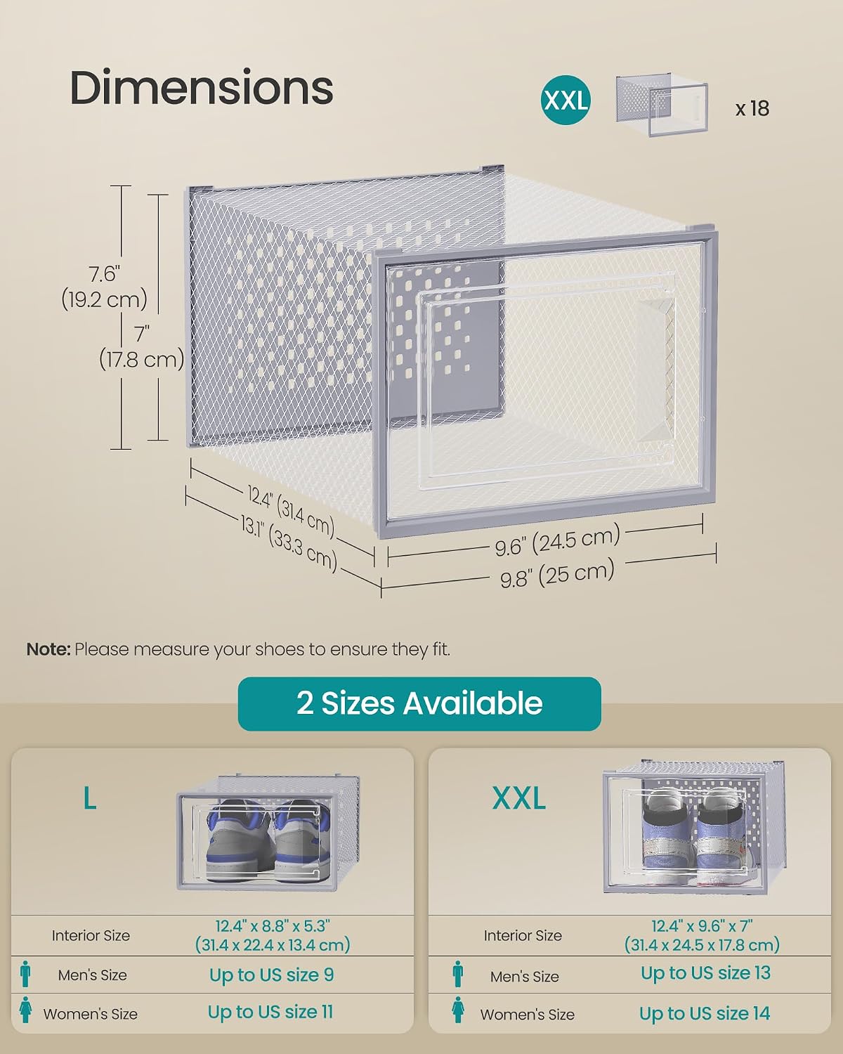Thumbnail 5 de SONGMICS LSP007G18 Dennys Collection Shoe Boxes, 18 Stackable Foldable Organisers