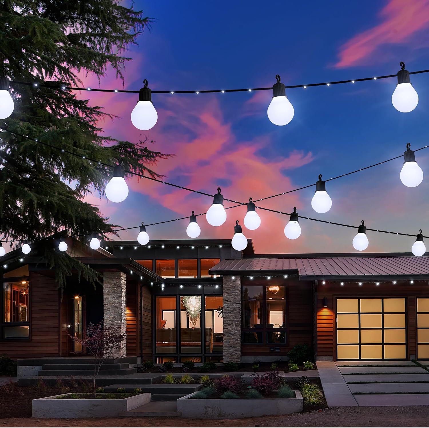 Thumbnail 4 de Tacobey Solar String Lights Outdoor Garden – USB Rechargeable, 32.8Ft/10m, 100 LED with 20 G40 Bulbs, 8 Modes, IP65 Waterproof