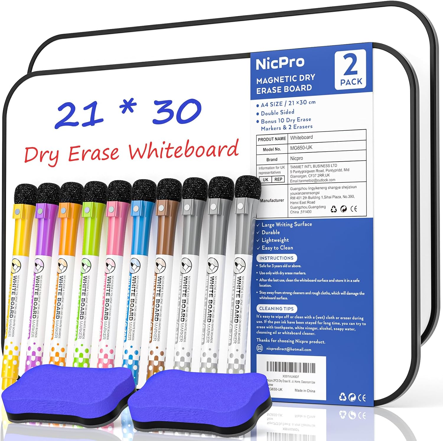 Thumbnail 6 de Nicpro 2 Pack A3 Magnetic Whiteboard 30x42cm