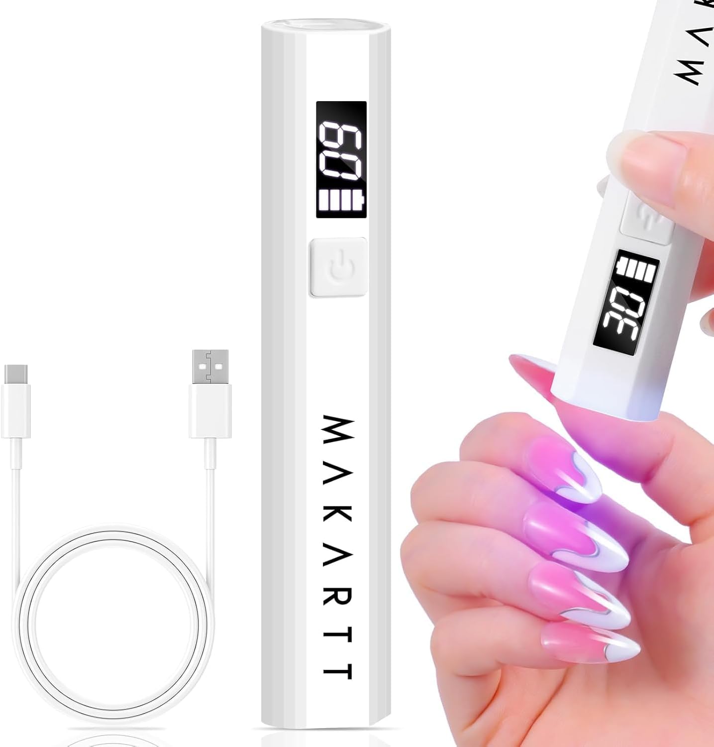 Makartt Portable Handheld Mini UV Nail Lamp for Gel Nails (Rechargeable USB, LCD Timer)