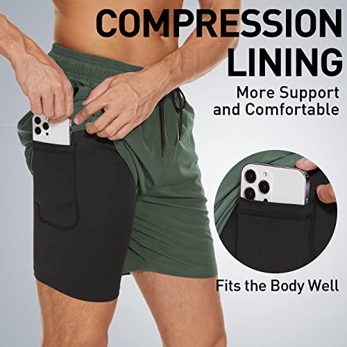 Detalle 2 de Arcweg Badehose für Herren mit Kompression Liner 2 in 1 – atmungsaktiv, verstellbar, mit Reißverschlusstaschen (Militärgrün, M EU)