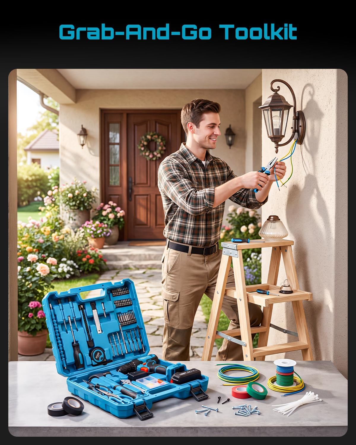 Detalle 1 de Seesii E1313 20V Cordless Drill Set, 183-Piece Kit with 40 Nm Torque