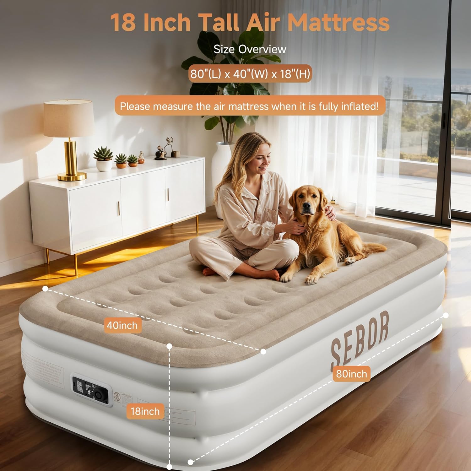 Thumbnail 1 de Sebor Air Mattress with Built-in Pump (Twin XL, Khaki White)