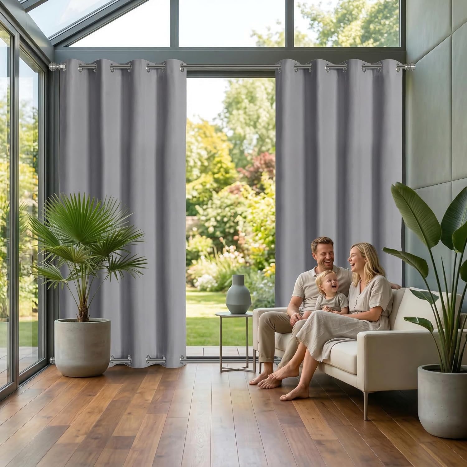 Thumbnail 5 de LiveGo Outdoor Curtains Waterproof with Grommet (Top and Bottom) – 2 Panels, Light Grey, 140 × 275cm