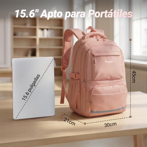 Detalle de Taygeer Mochila Instituto para Mujer Adolescente Rosa, 30L, 0,55 kg, impermeable
