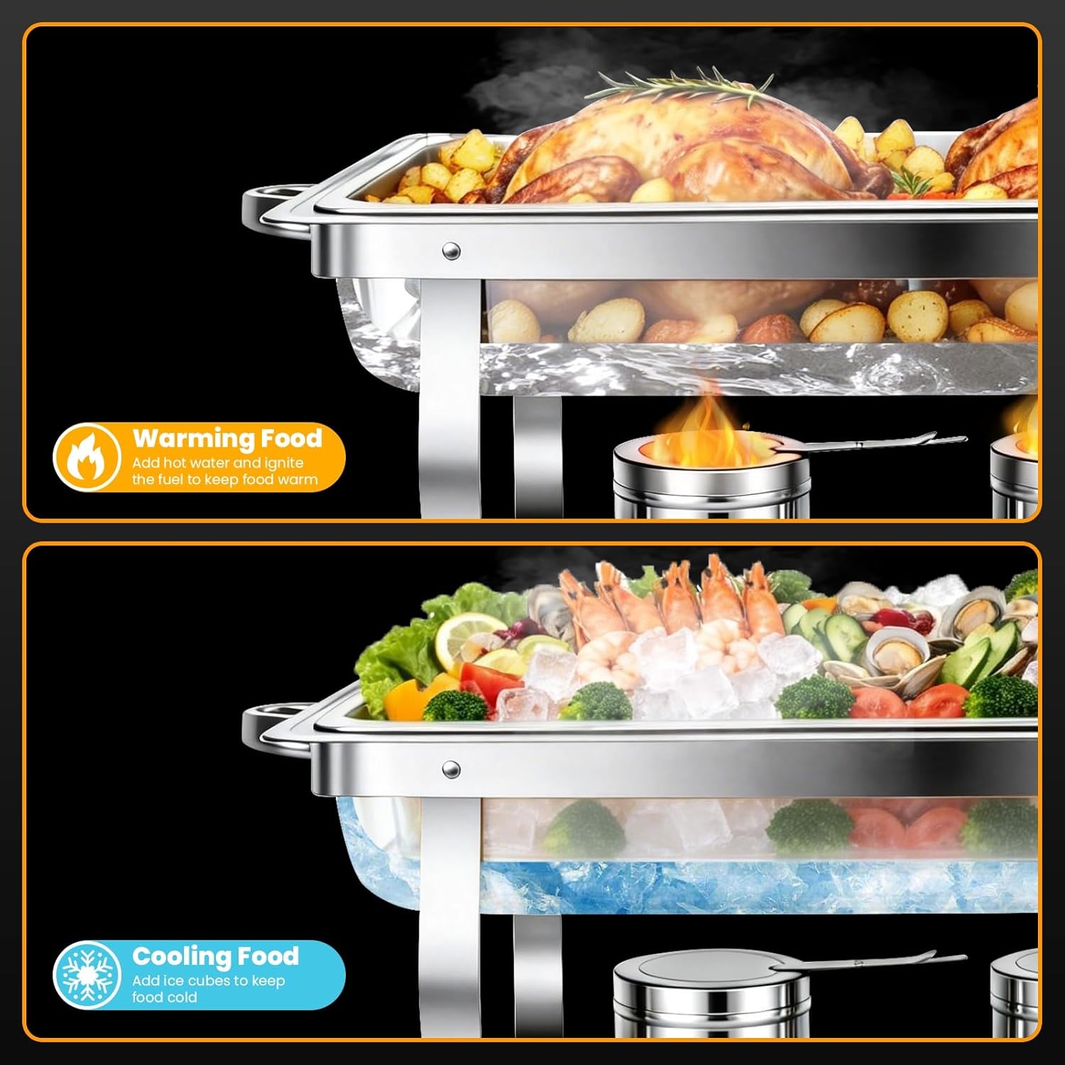 Thumbnail 1 de 4 Pack 9QT Chafing Dishes Buffet Set with Lids, Tongs, and Dual Fuel Burners