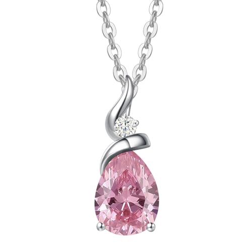 Detalle de FANCIME 14ct Solid White Gold Pink Tourmaline Pendant Necklace for Women
