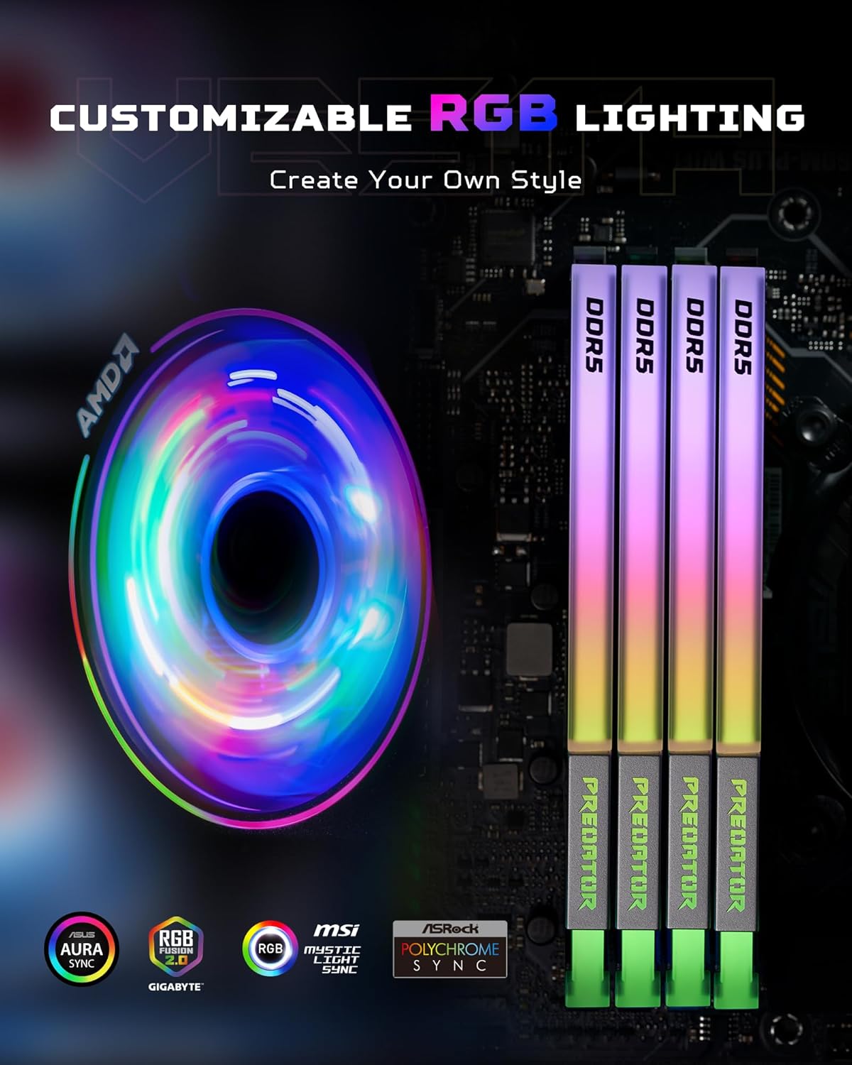 Thumbnail 3 de Acer Predator Vesta II DDR5 6000MHz 64GB (32GBx2) RGB RAM CL30 – Intel XMP 3.0 & AMD EXPO Compatible