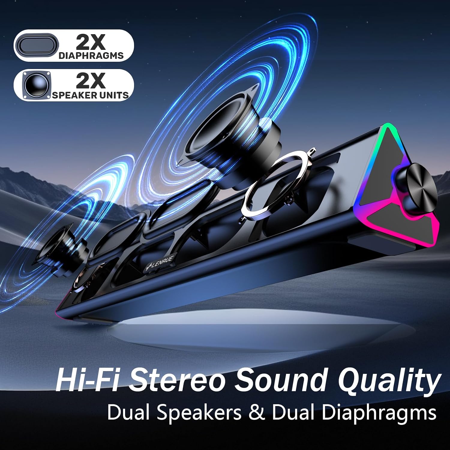 Detalle 2 de LENRUE PC Speakers USB Soundbar