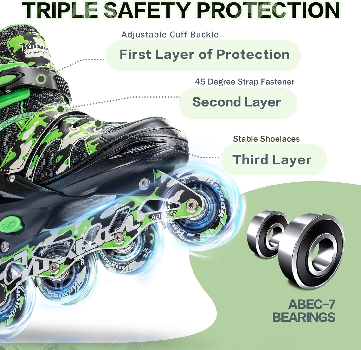 Thumbnail 1 de Kuxuan Boys Adjustable Inline Skates with Light-Up Wheels (Adjustable for 4 Sizes)