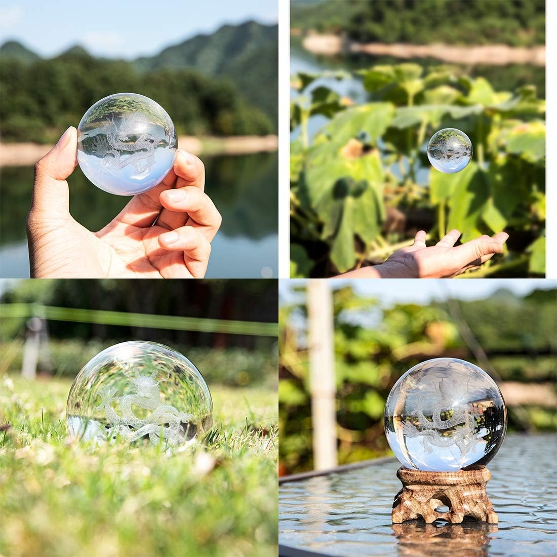 Thumbnail 2 de HDCRYSTALGIFTS 60mm 3D Dragon Crystal Ball Figurine (Glass Sphere with Wooden Stand) – Decorative Paperweight Gift