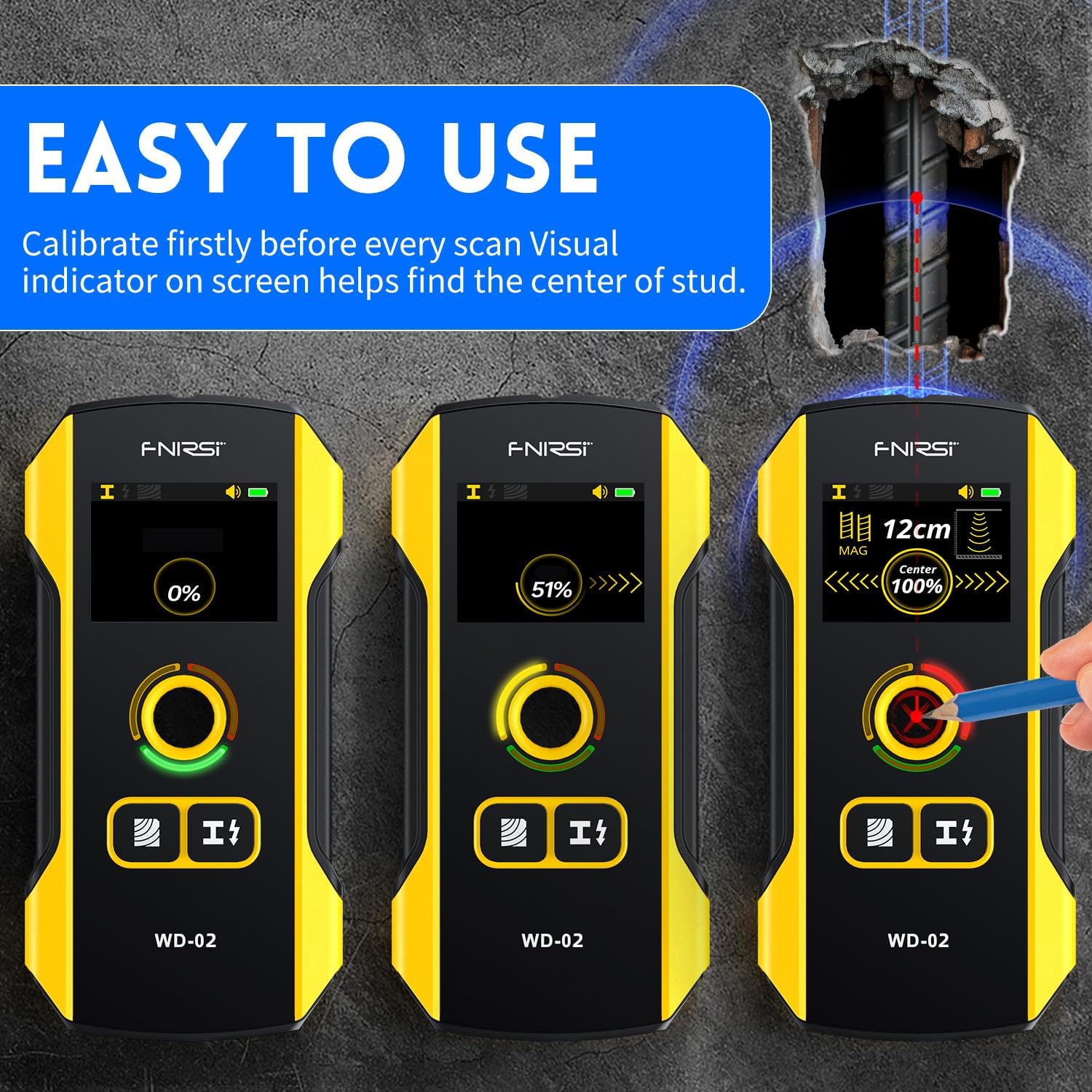 Detalle de FNIRSI WD-02 6-in-1 Rechargeable Stud Finder with TFT Display