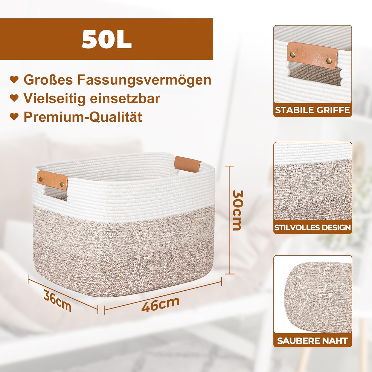 Thumbnail 1 de danpinera 50L Aufbewahrungskorb Baumwolle Aufbewahrung