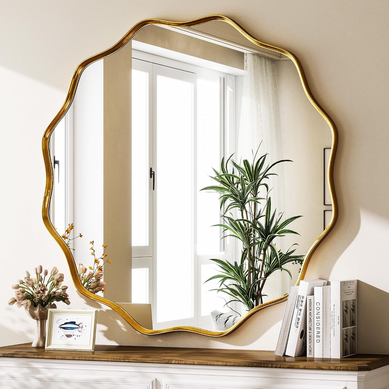 Thumbnail 6 de HARRITPURE 24" Gold Scalloped Round Wall Mirror with Aluminium Frame